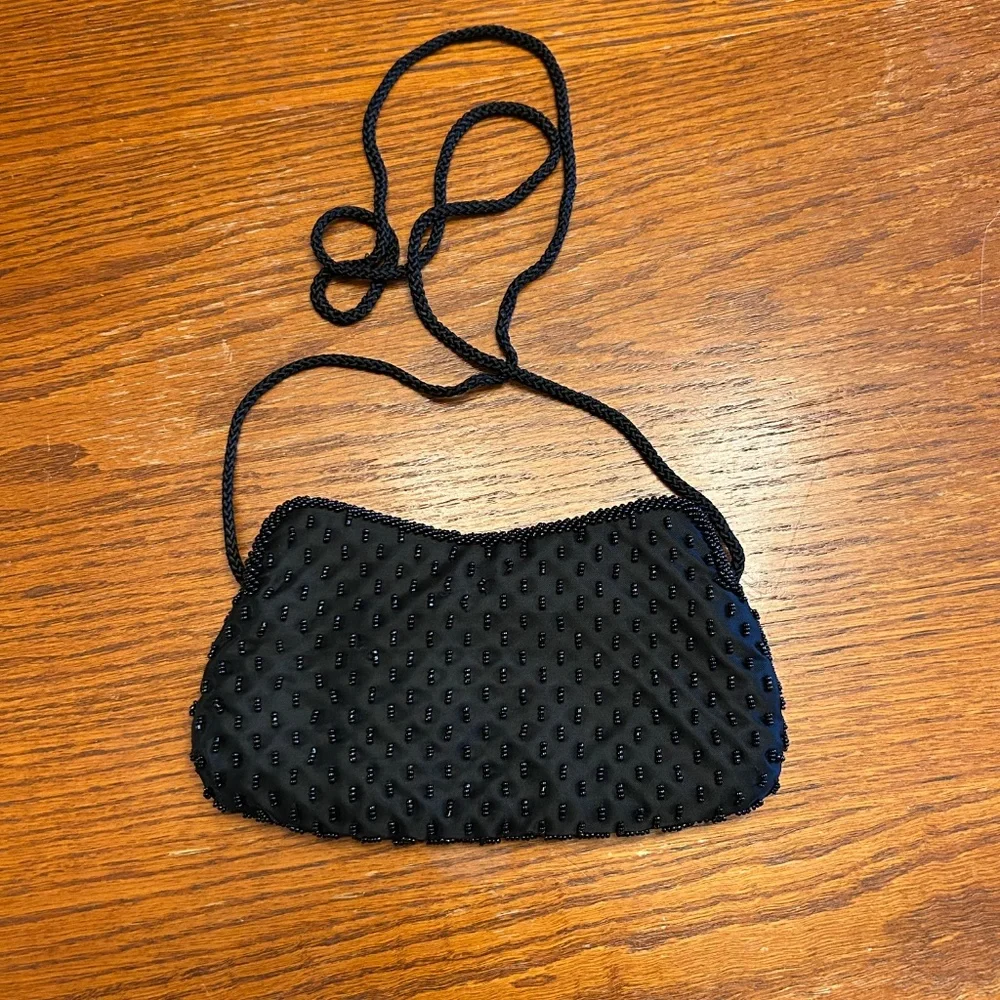 Valerie Stevens‎ Beaded Black Women's Small Purse with Pocket Mirror